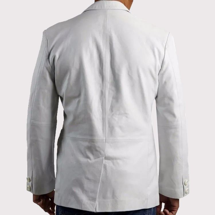 White Leather Celebrity Style Smart Blazer for Men - AMSEL LEATHERS