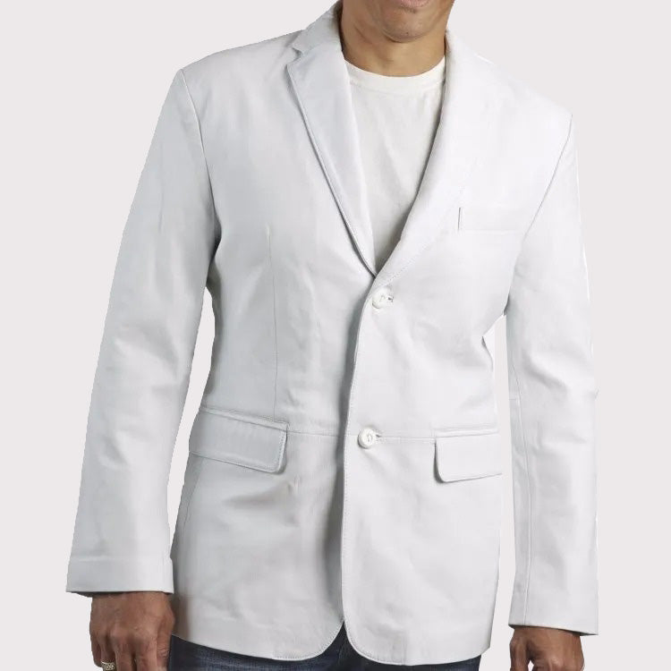 White Leather Celebrity Style Smart Blazer for Men - AMSEL LEATHERS