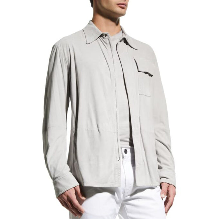 White Suede Genuine Leather Shirt Men's - AMSEL LEATHERS