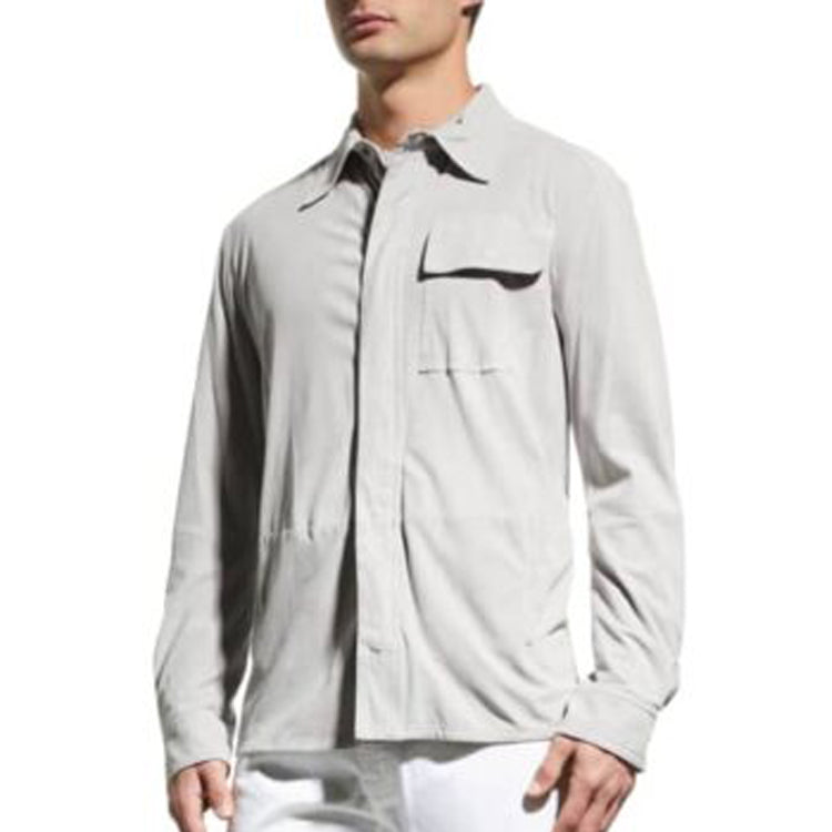 White Suede Genuine Leather Shirt Men's - AMSEL LEATHERS