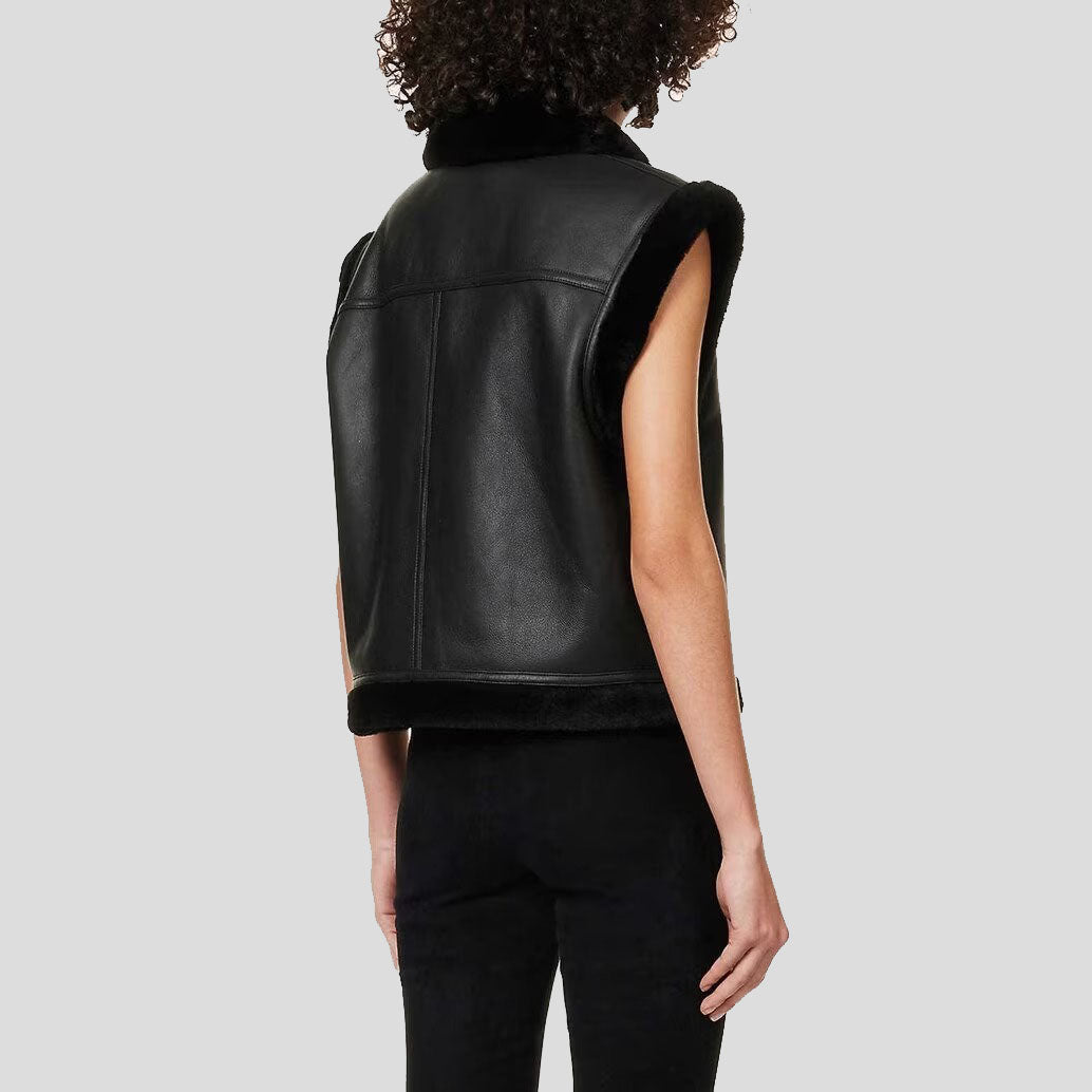 Women's Black B3 Bomber Shearling Vest - AMSEL LEATHERS