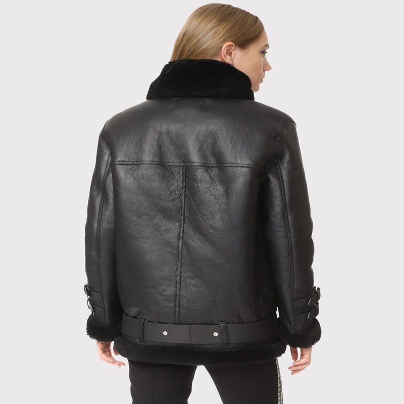 Women's Black B3 Shearling Jacket - AMSEL LEATHERS