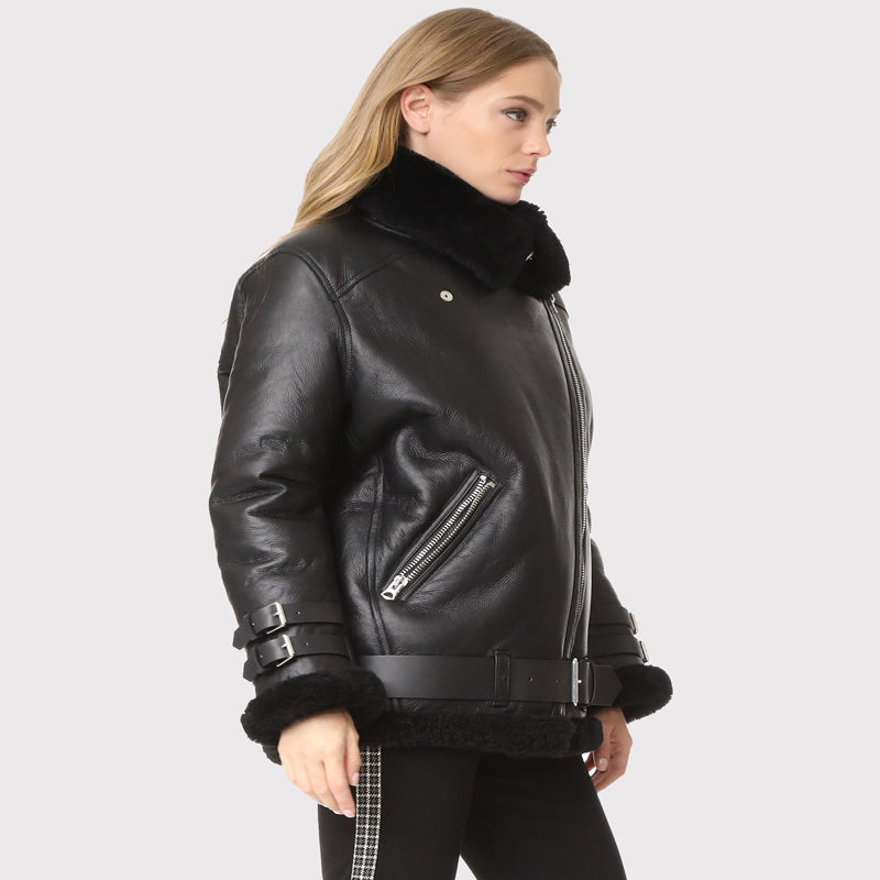 Women's Black B3 Shearling Jacket - AMSEL LEATHERS