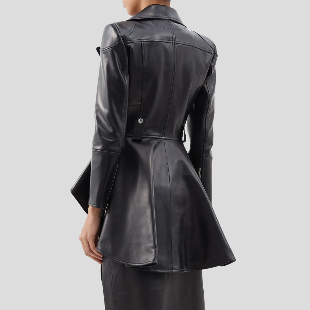 Women Black Peplum Leather Biker Jacket - AMSEL LEATHERS