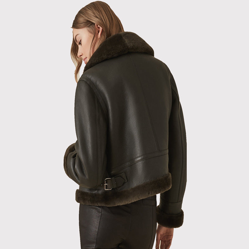 Women's Black Shearling Jacket - AMSEL LEATHERS