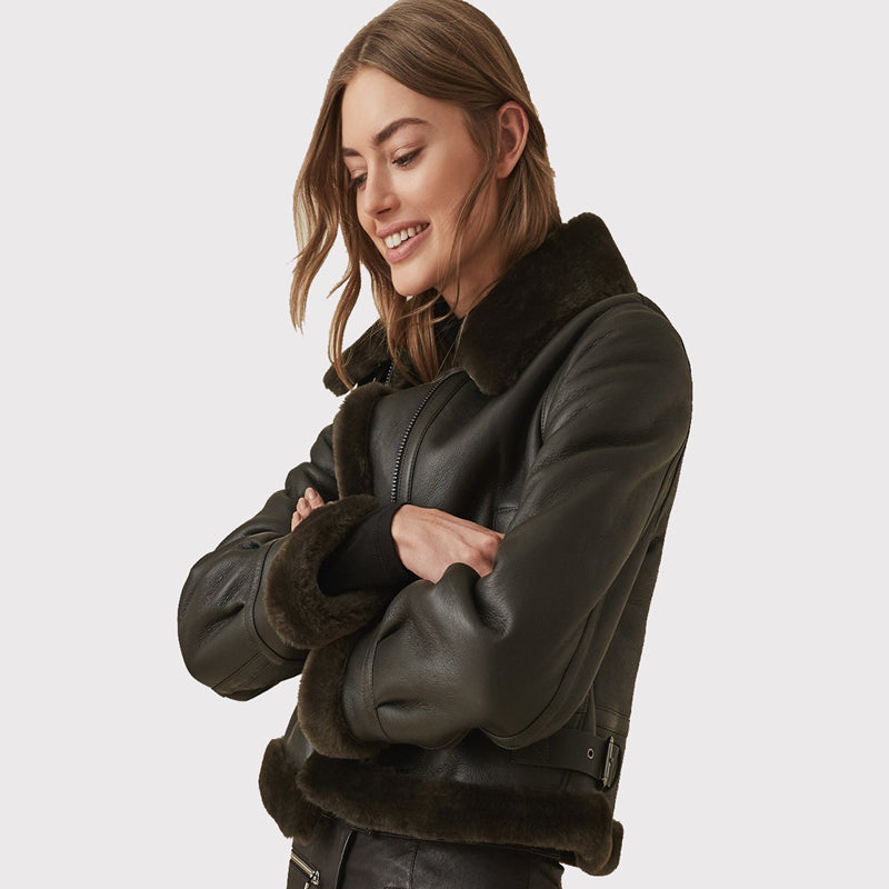 Women's Black Shearling Jacket - AMSEL LEATHERS