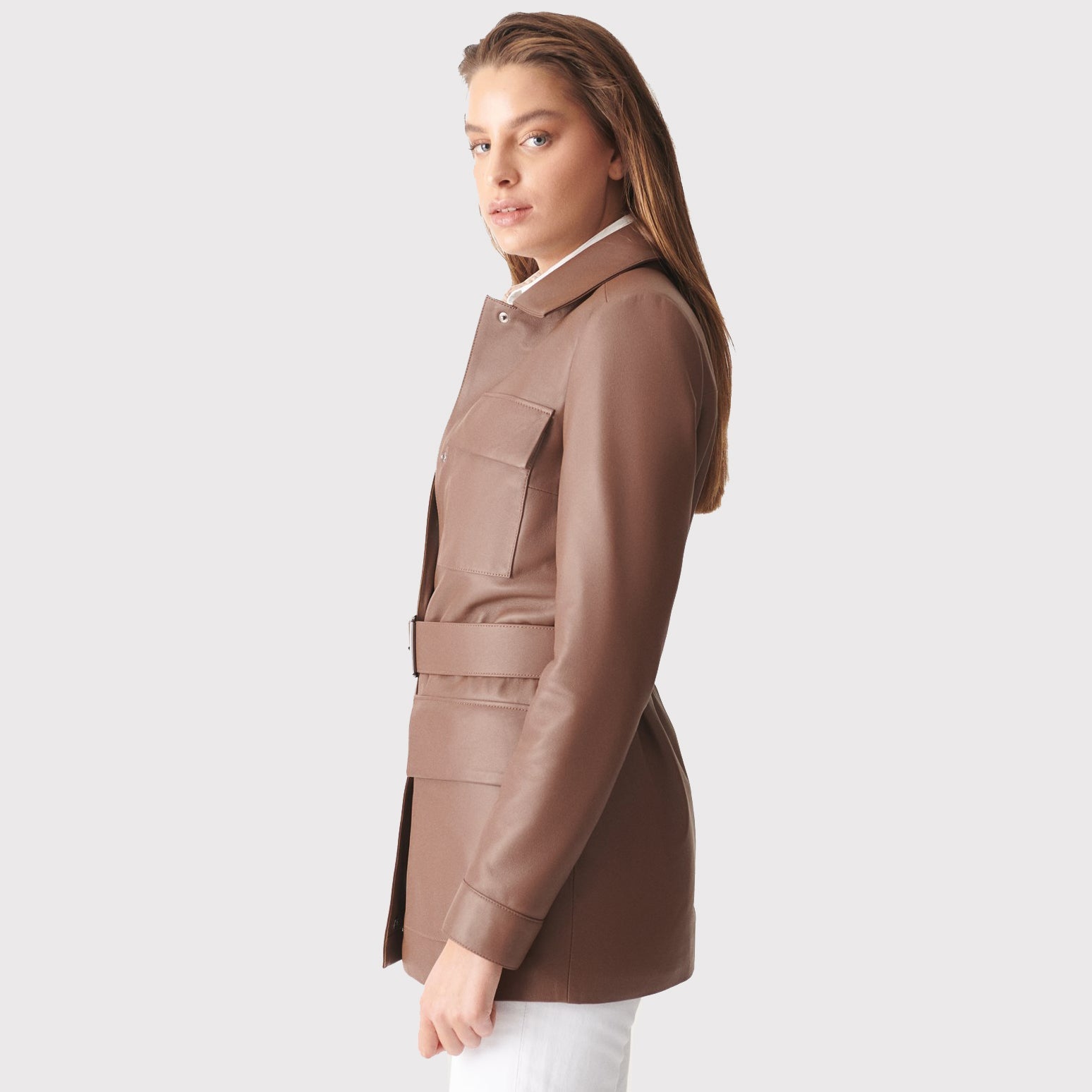 Women Brown Belted Real Leather Coat - AMSEL LEATHERS