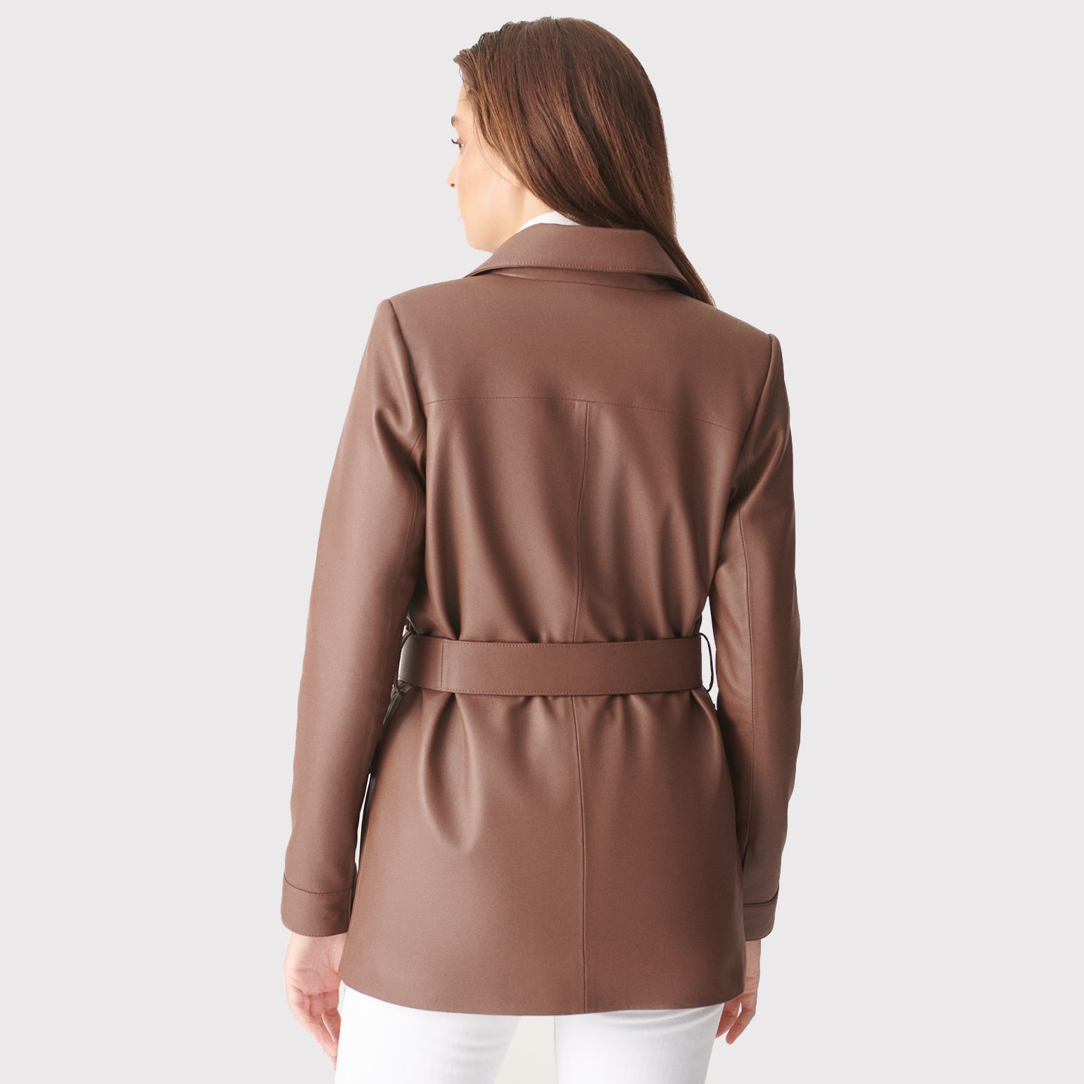 Women Brown Belted Real Leather Coat - AMSEL LEATHERS