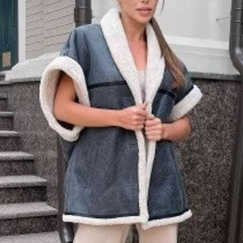 Women Grey Vintage Shearling Bomber B3 Vest - AMSEL LEATHERS