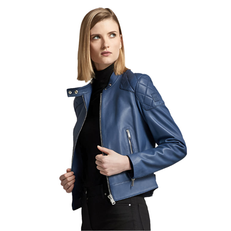 Women Royal Blue Leather Jacket - AMSEL LEATHERS