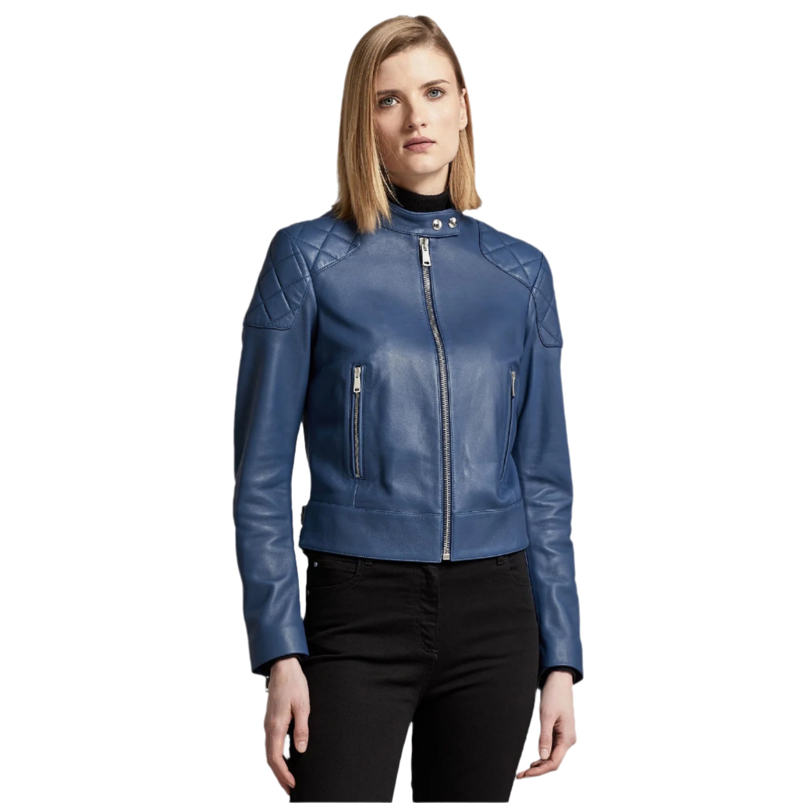 Women Royal Blue Leather Jacket - AMSEL LEATHERS