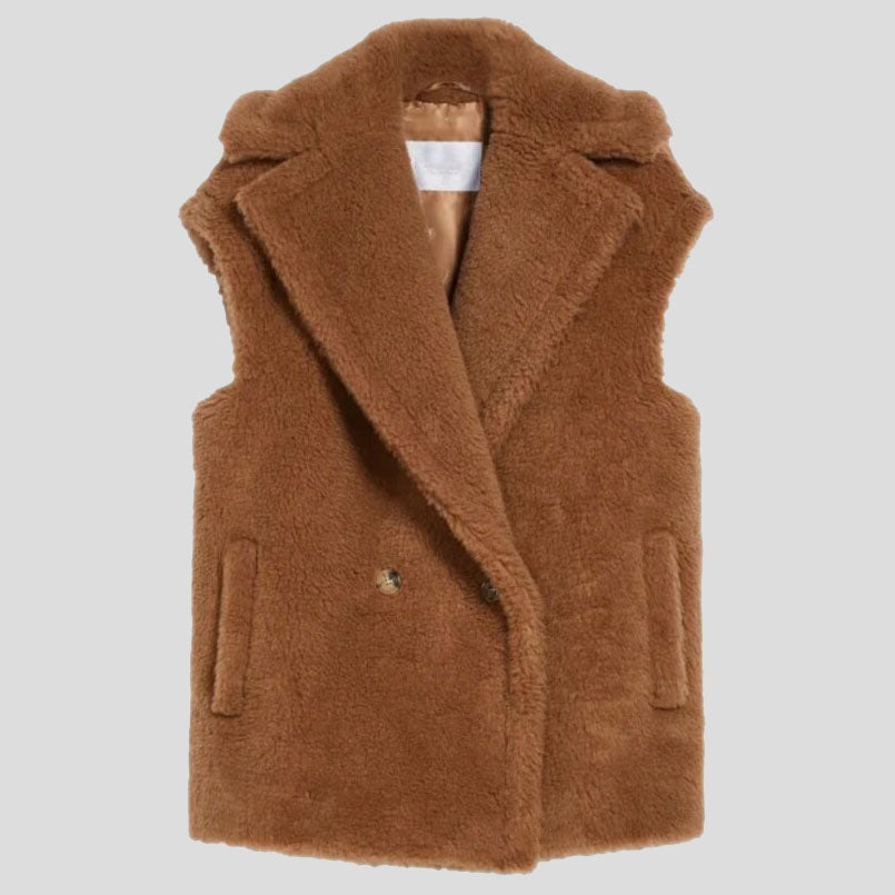 Women's Wool Shearling Teddy Bear Oversized Vest - AMSEL LEATHERS