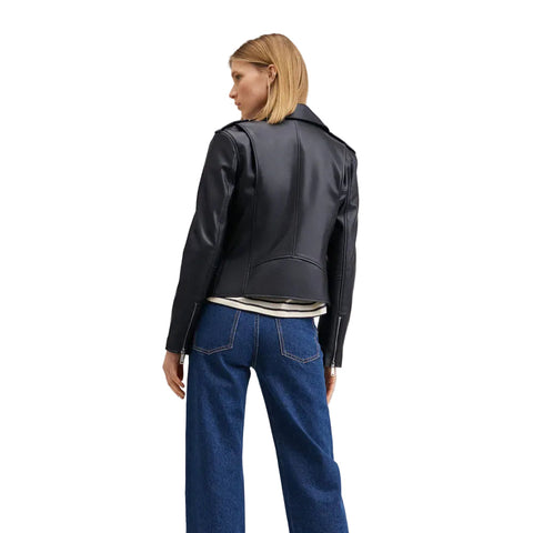 women's black lambskin leather biker jacket
