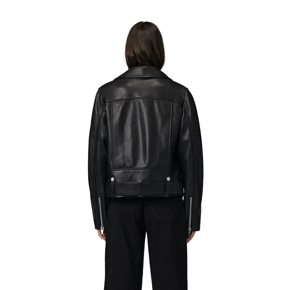 women's black lambskin leather biker jacket