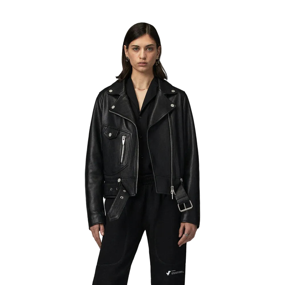 women's black lambskin leather biker jacket
