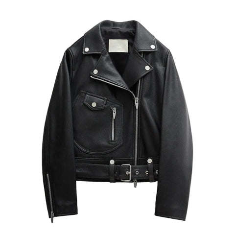 women's black lambskin leather biker jacket