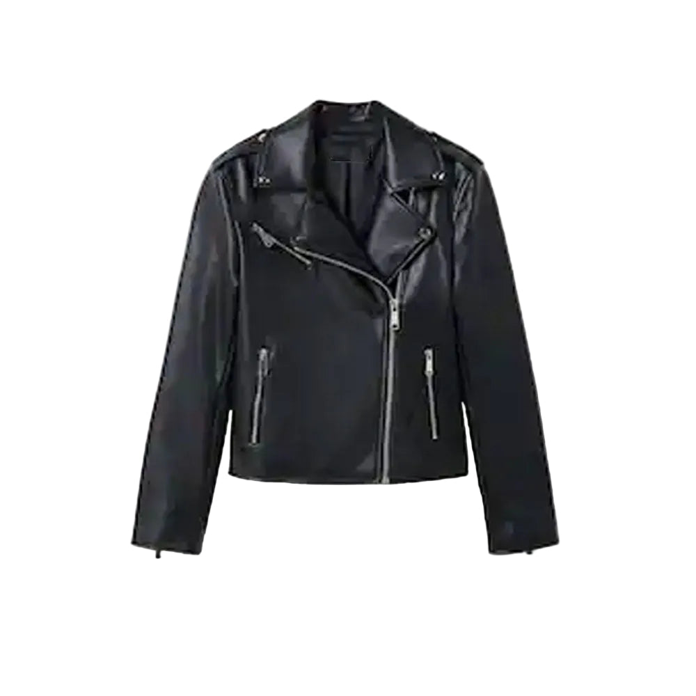 women's black lambskin leather biker jacket