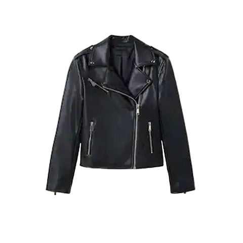 women's black lambskin leather biker jacket