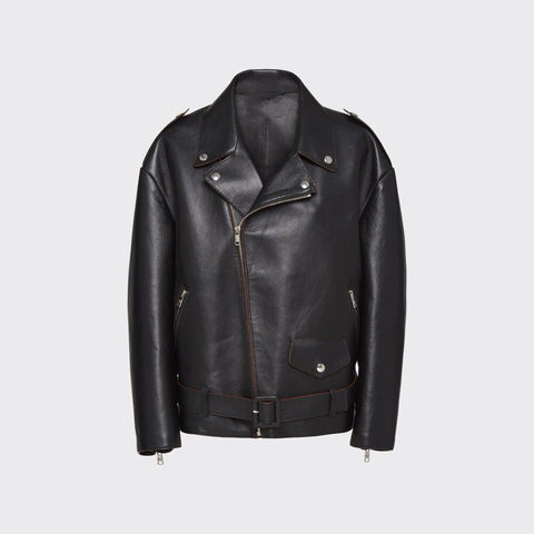 women's black leather biker jacket