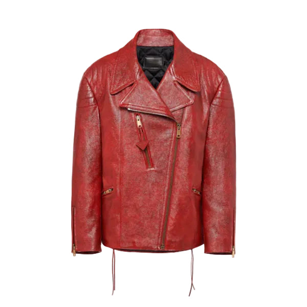 women's red sheepskin biker leather jacket