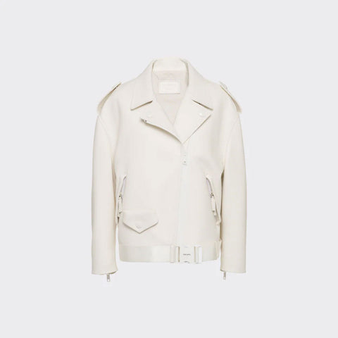 women's white motorcycle leather biker jacket