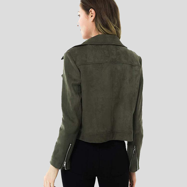 Women's Army Green Suede Motorcycle Jacket - AMSEL LEATHERS