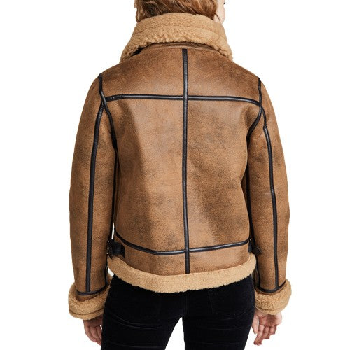 Women’s Brown B3 Bomber Shearling Leather Jacket - AMSEL LEATHERS