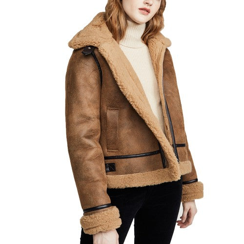 Women’s Brown B3 Bomber Shearling Leather Jacket - AMSEL LEATHERS