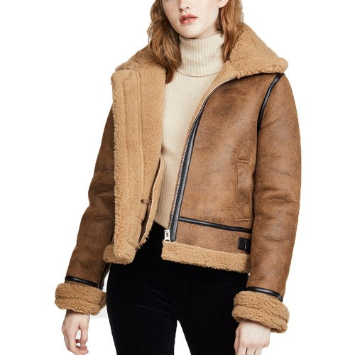 Women’s Brown B3 Bomber Shearling Leather Jacket - AMSEL LEATHERS