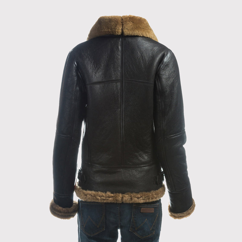 Women's B3 Bomber Shearling Jacket with Detachable Hood - AMSEL LEATHERS