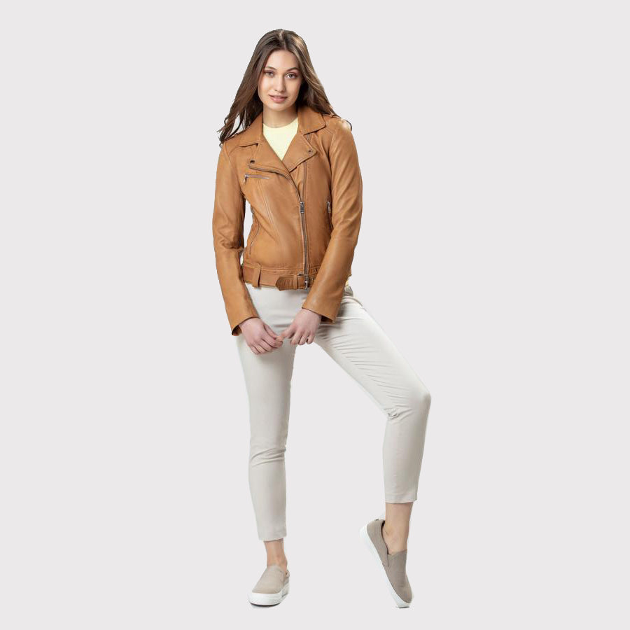 Women's Beautiful Camel-Colored Leather Jacket - AMSEL LEATHERS