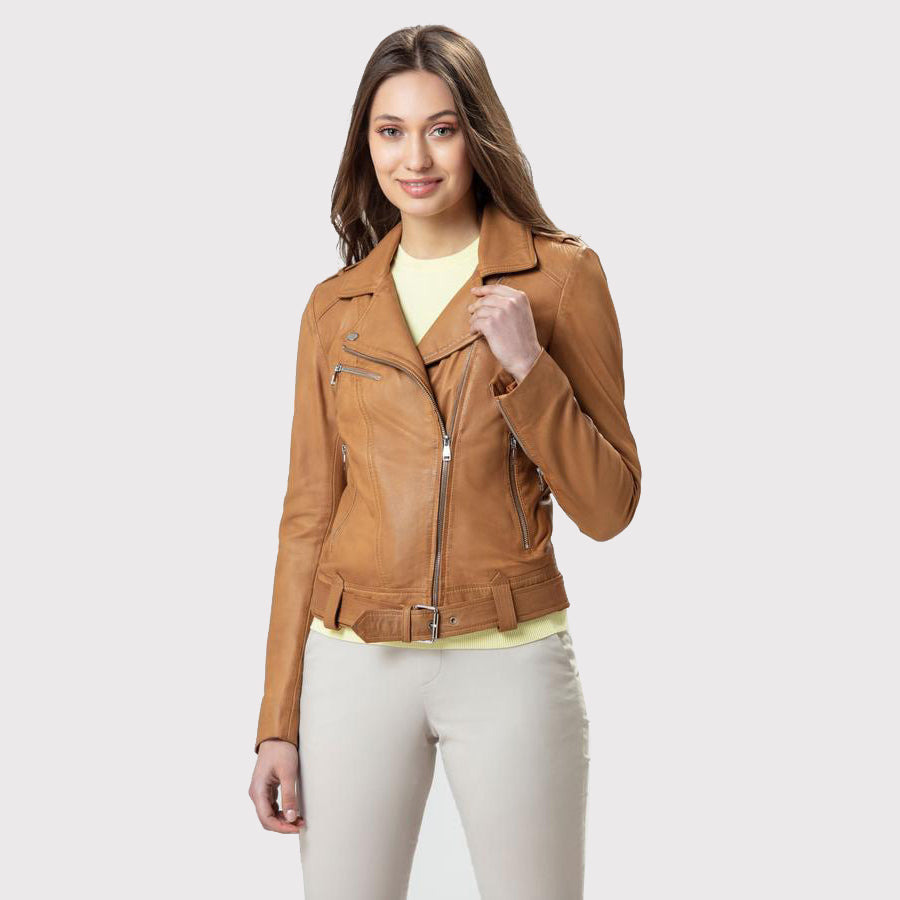 Women's Beautiful Camel-Colored Leather Jacket - AMSEL LEATHERS