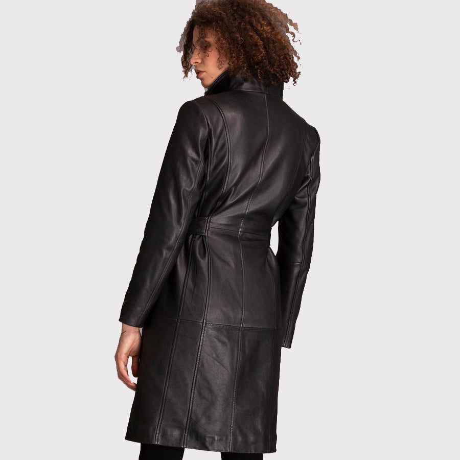 Women's Black Lambskin Leather Coat with Feminine Style - AMSEL LEATHERS