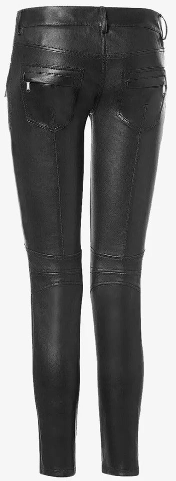 Women's Black Lambskin Leather Pants - AMSEL LEATHERS