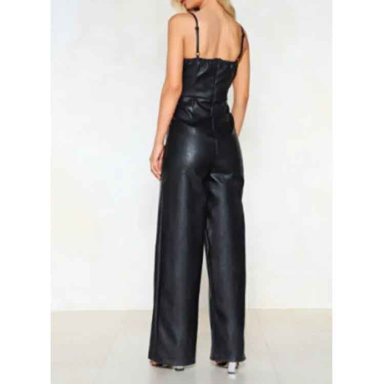 Women's Black Leather Full Length Jumpsuit - Bold and Timeless - AMSEL LEATHERS