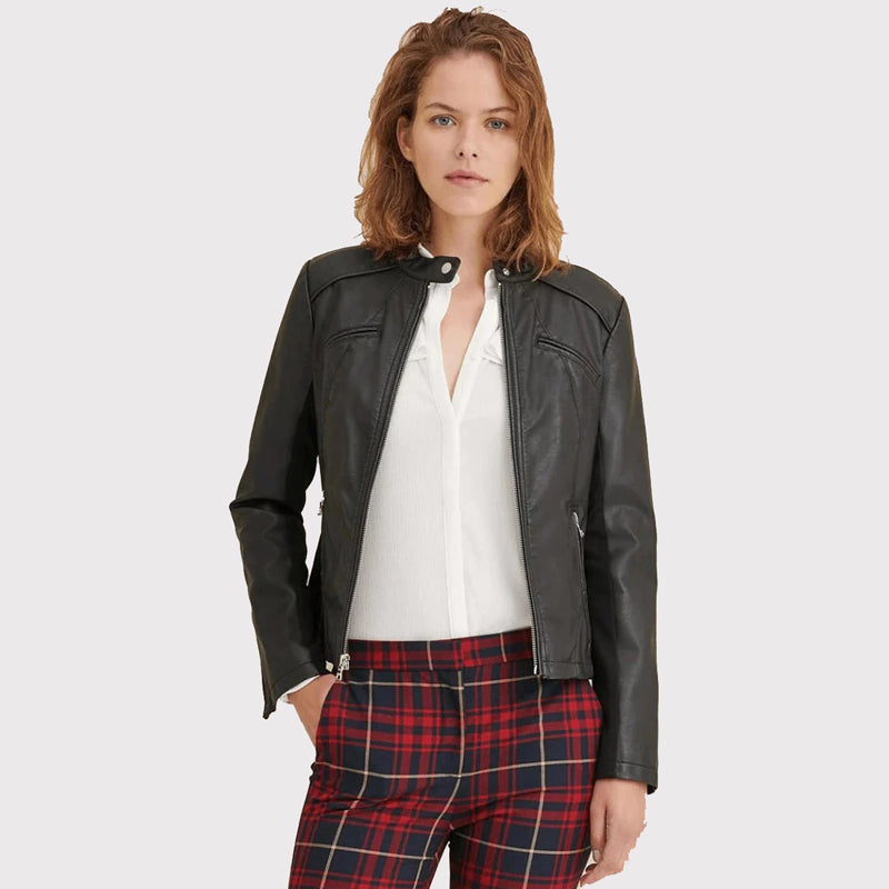 Chic Black Leather Jacket for Women - AMSEL LEATHERS