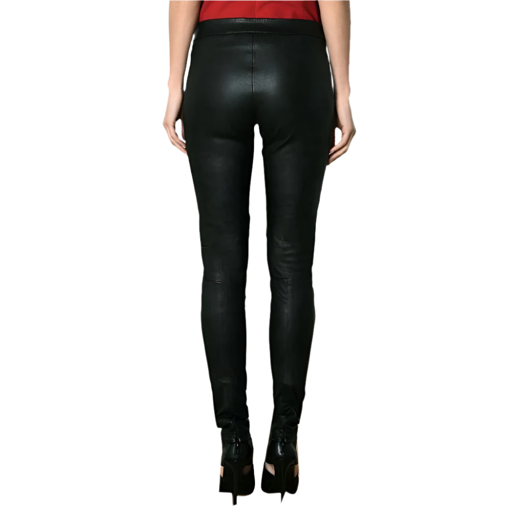 Women's Black Leather Skinny Pants - AMSEL LEATHERS