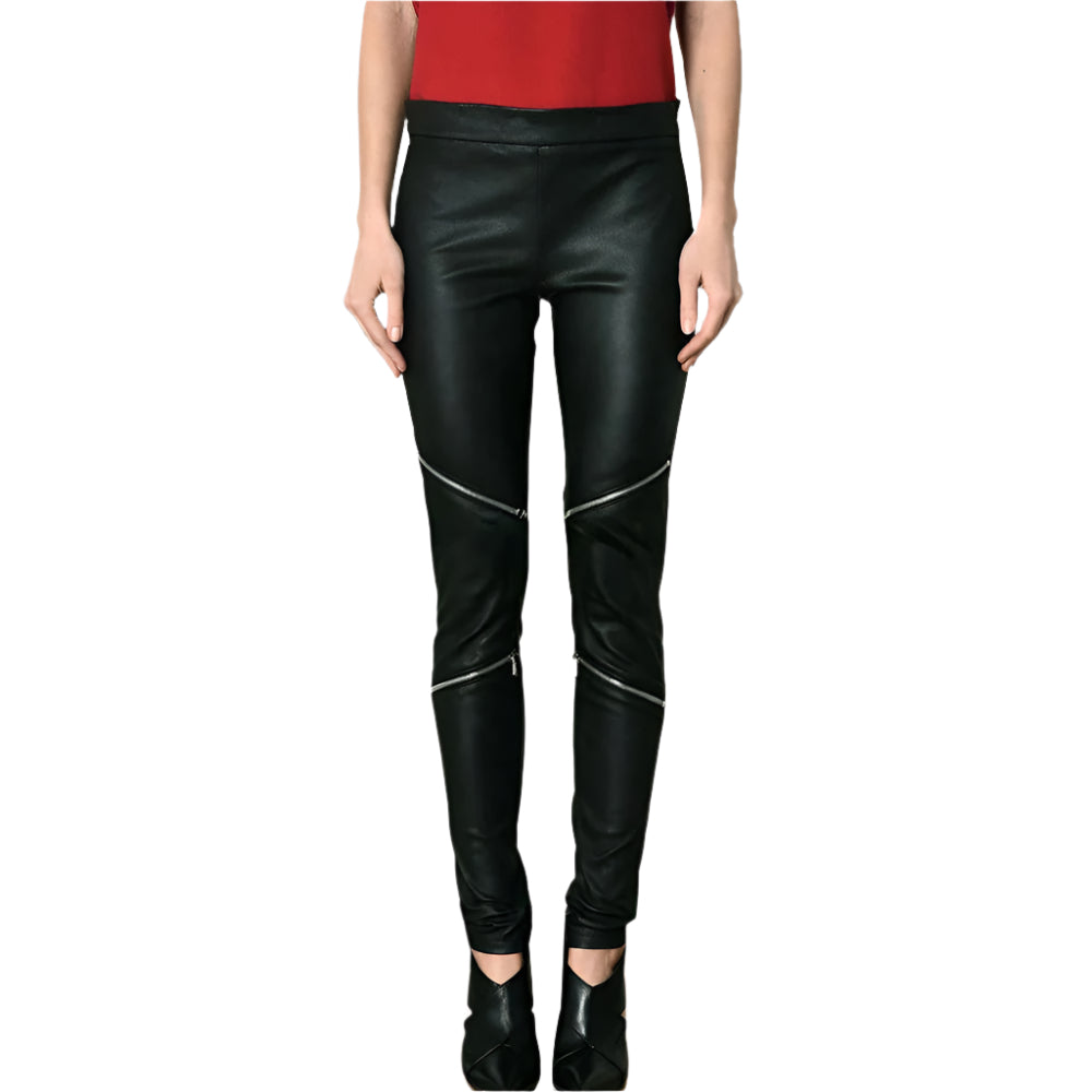 Women's Black Leather Skinny Pants - AMSEL LEATHERS