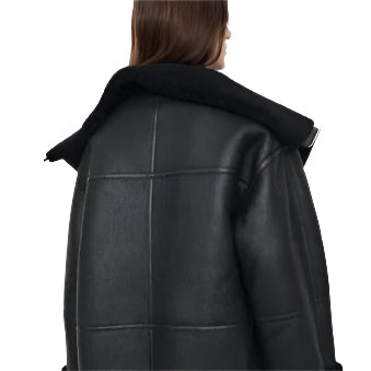 Women's Black Oversized Shearling Leather Jacket - AMSEL LEATHERS