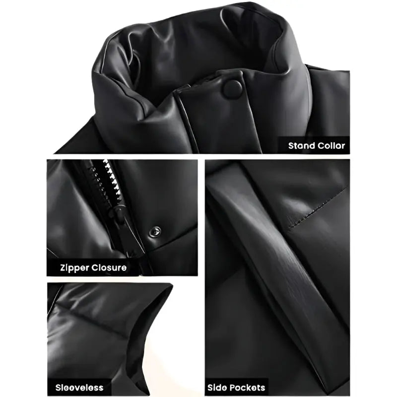 Women's Black Puffer Leather Vest – Stylish & Lightweight Amsel Leathers