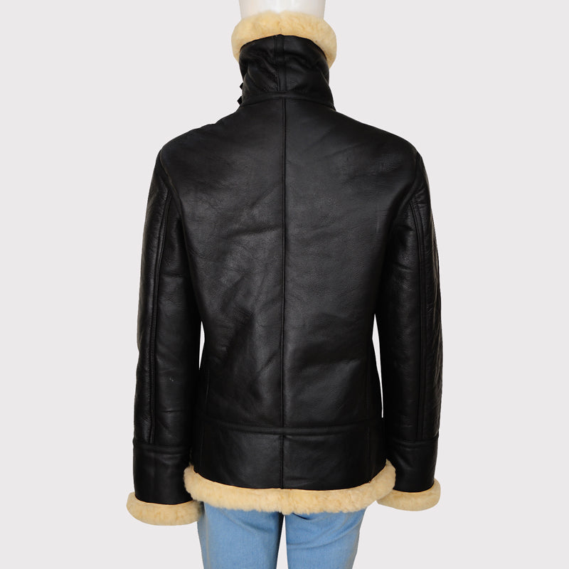 Women's Black Shearling B3 Bomber Jacket - AMSEL LEATHERS