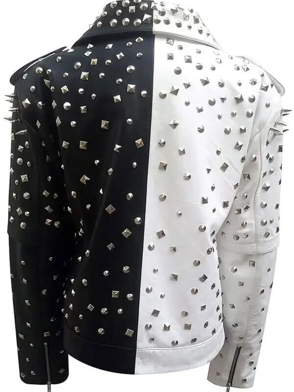 Women's Black and Silver Spiked Studded Biker Leather Jacket - AMSEL LEATHERS