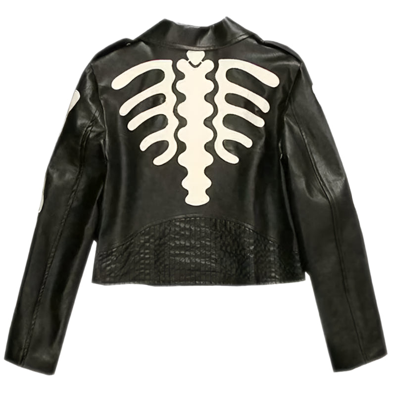 Women's Black Skeleton Leather Biker Jacket - AMSEL LEATHERS