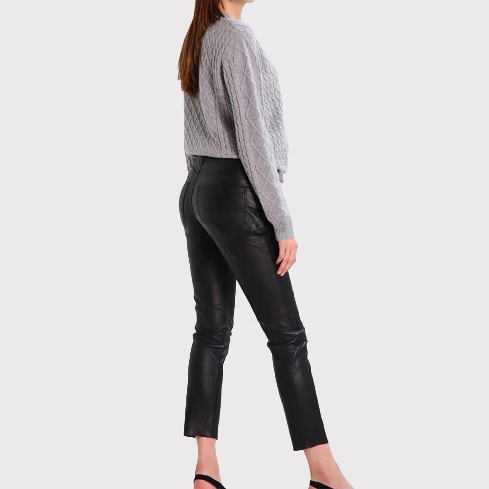 Women's Black Skinny Leather Jeans Pants - AMSEL LEATHERS