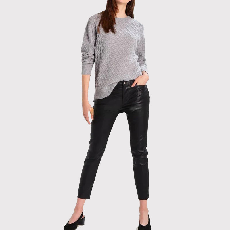 Women's Black Skinny Leather Jeans Pants - AMSEL LEATHERS