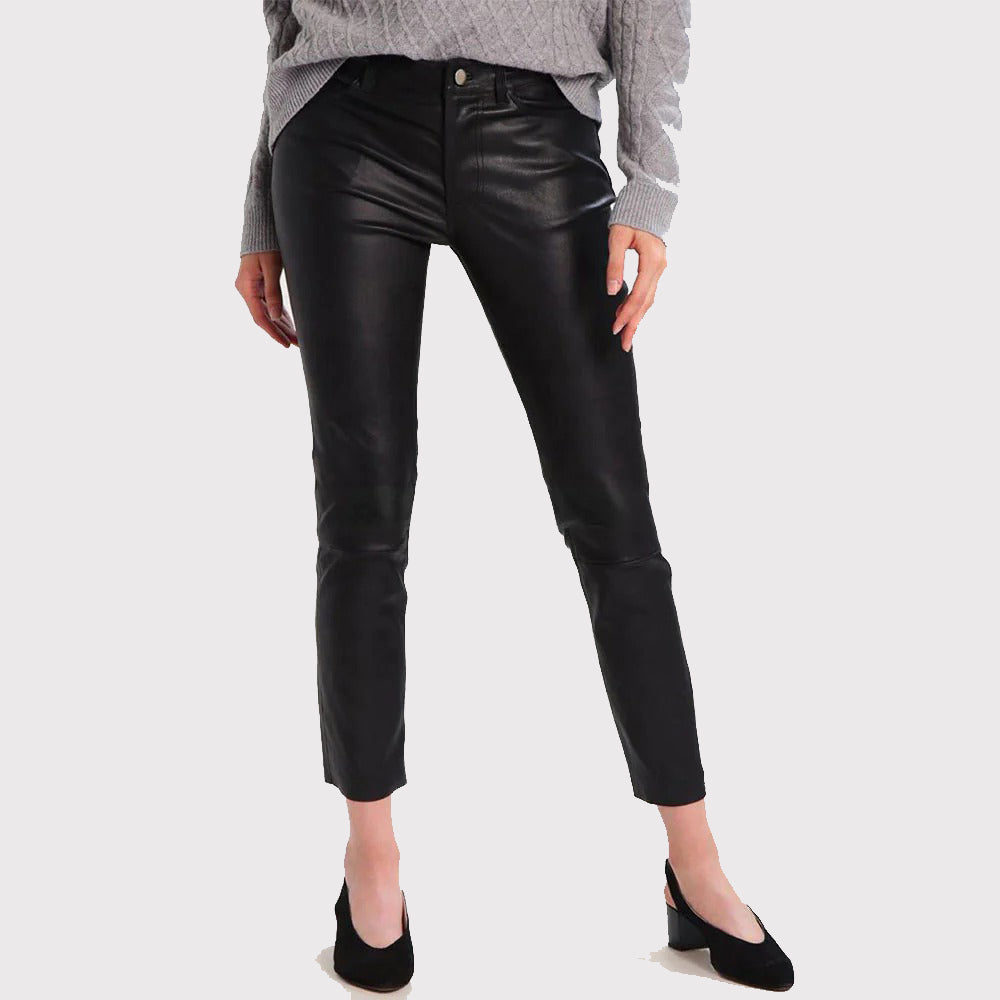 Women's Black Skinny Leather Jeans Pants - AMSEL LEATHERS