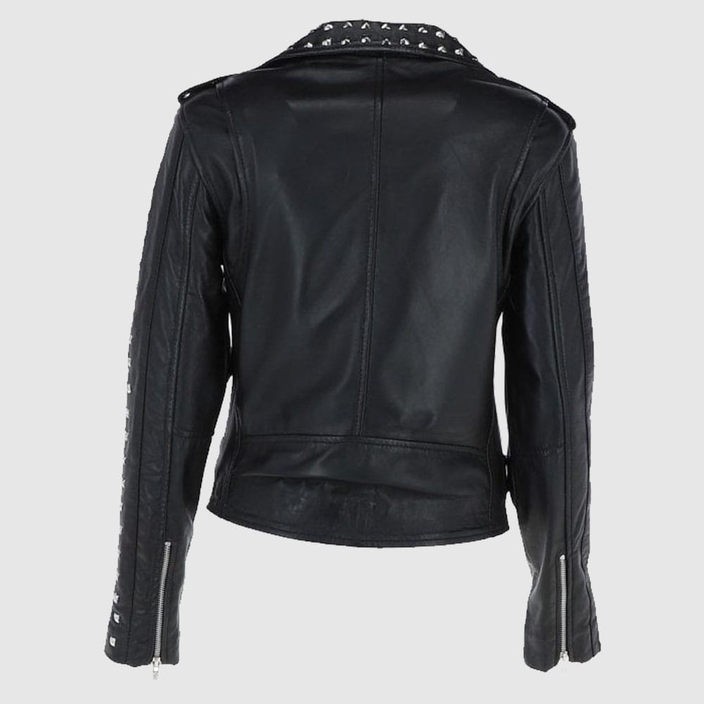 Rock the Edge: Black Studded Leather Biker Jacket for Women - AMSEL LEATHERS