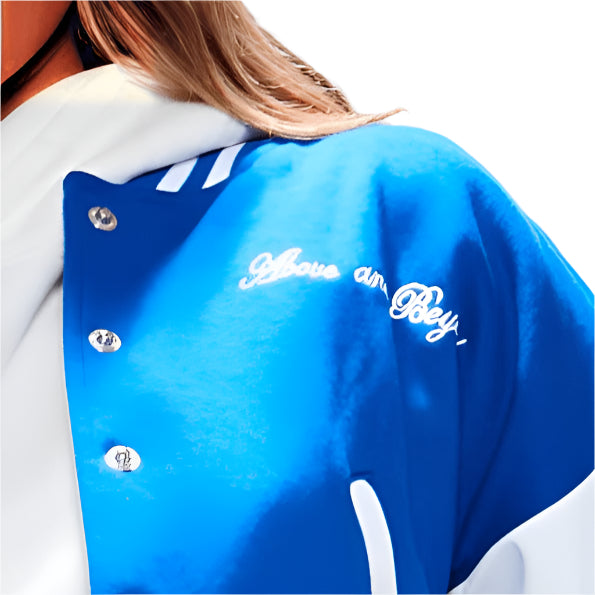 Women's Blue Varsity Leather Bomber Jacket - AMSEL LEATHERS