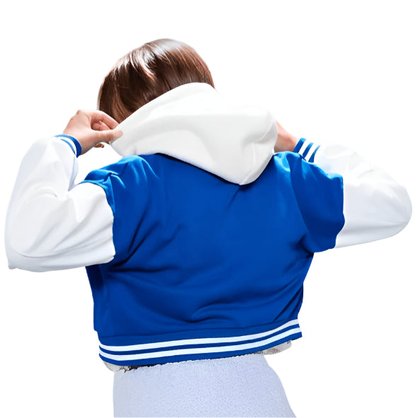 Women's Blue Varsity Leather Bomber Jacket - AMSEL LEATHERS