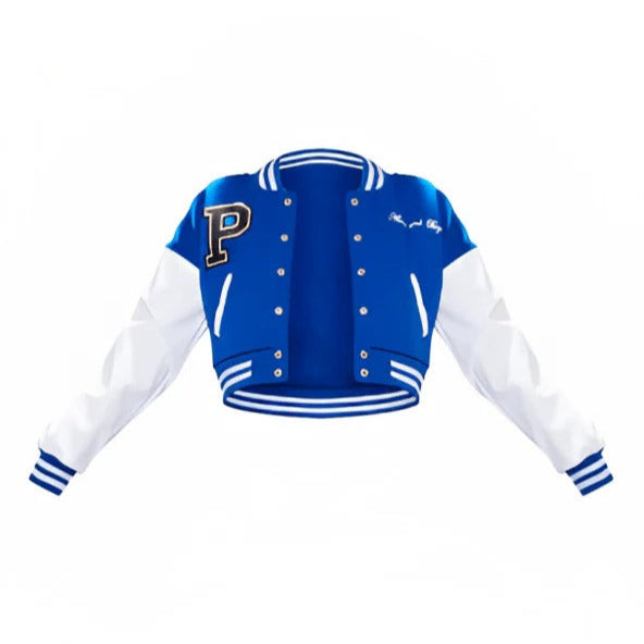 Women's Blue Varsity Leather Bomber Jacket - AMSEL LEATHERS